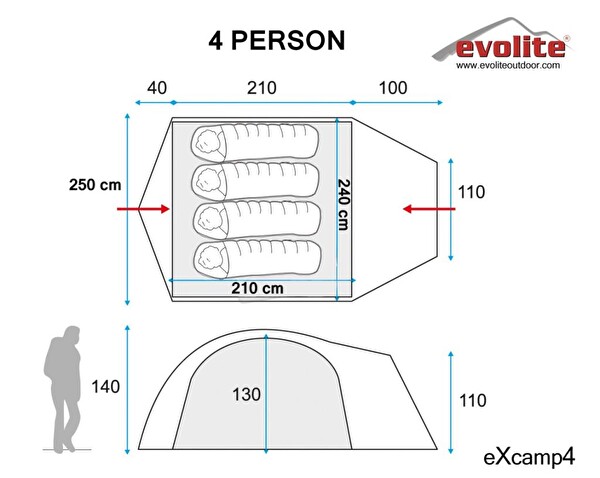 Evolite Excamp 4 Pro 4 Mevsim Gri Çadır