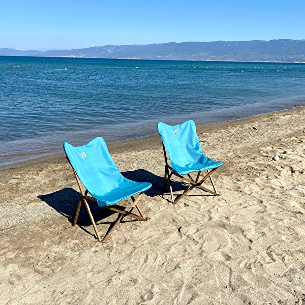 Bag The Joy Antrasit İskelet Turkuaz Kılıf ve 50x50x50 CM Antrasit Masa Ahşap Katlanır Masa Sandalye Seti