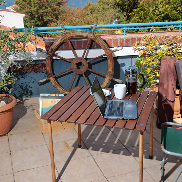 Bag The Joy 70x70x55 CM Ahşap Katlanır Rulo Kahverengi Kamp ve Piknik Masası