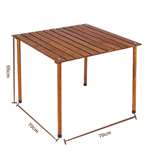 Bag The Joy Kahverengi İskelet Lacivert Kılıf 70x70x55 CM Kahverengi Masa Ahşap Katlanır Masa Sandalye Seti