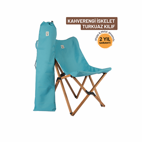 Bag The Joy Kahverengi İskelet Turkuaz Kılıf 70x70x55 CM Kahverengi Masa Ahşap Katlanır Masa Sandalye Seti