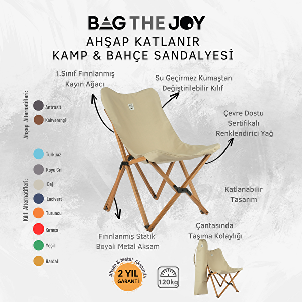 Bag The Joy Kahverengi İskelet Bej Kılıf 70x70x55 CM Kahverengi Masa Ahşap Katlanır Masa Sandalye Seti