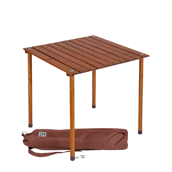 Bag The Joy Kahverengi İskelet Koyu Gri Kılıf 60x60x55 CM Kahverengi Masa Ahşap Katlanır Masa Sandalye Seti