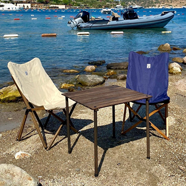 Bag The Joy Antrasit İskelet Lacivert Kılıf 60x60x55 CM Antrasit Masa Ahşap Katlanır Masa Sandalye Seti