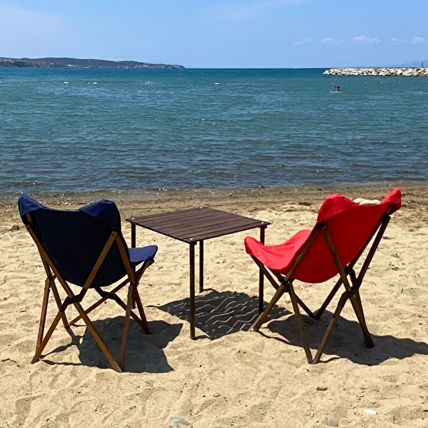 Bag The Joy Antrasit İskelet Lacivert Kılıf 60x60x55 CM Antrasit Masa Ahşap Katlanır Masa Sandalye Seti