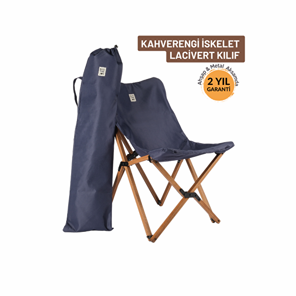Bag The Joy Kahverengi İskelet Lacivert Kılıf 50x50x50 CM Kahverengi Masa Ahşap Katlanır Masa Sandalye Seti