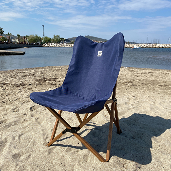 Bag The Joy Kahverengi İskelet Lacivert Kılıf 50x50x50 CM Kahverengi Masa Ahşap Katlanır Masa Sandalye Seti