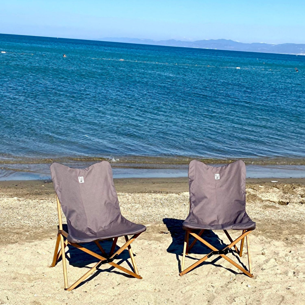 Bag The Joy Kahverengi İskelet Koyu Gri Kılıf 50x50x50 CM Kahverengi Masa Ahşap Katlanır Masa Sandalye Seti