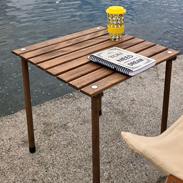 Bag The Joy Kahverengi İskelet Koyu Gri Kılıf 50x50x50 CM Kahverengi Masa Ahşap Katlanır Masa Sandalye Seti