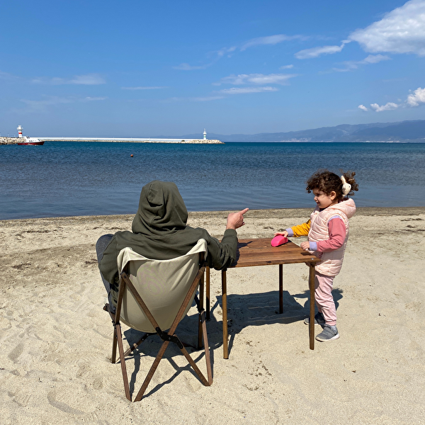 Bag The Joy Ahşap Katlanır Kahverengi İskelet Bej Kamp ve Bahçe Sandalyesi