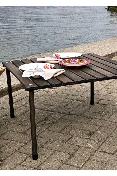 Bag The Joy 70x70x40 CM Ahşap Katlanır Rulo Antrasit Kamp ve Piknik Masası