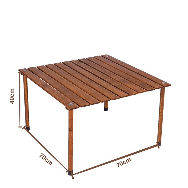 Bag The Joy 70x70x40 CM Ahşap Katlanır Rulo Kahverengi Kamp ve Piknik Masası