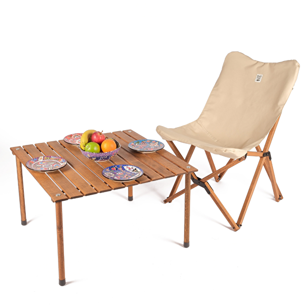 Bag The Joy 70x70x40 CM Ahşap Katlanır Rulo Kahverengi Kamp ve Piknik Masası