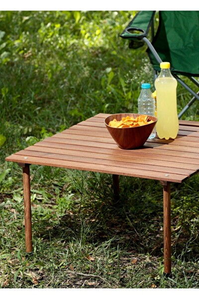 Bag The Joy 70x70x40 CM Ahşap Katlanır Rulo Kahverengi Kamp ve Piknik Masası