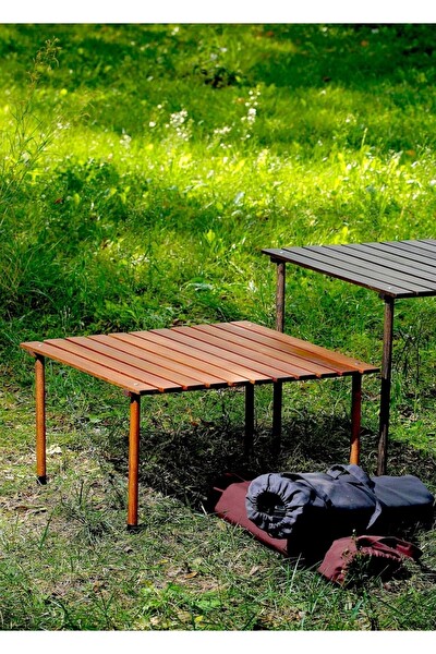 Bag The Joy 70x70x40 CM Ahşap Katlanır Rulo Kahverengi Kamp ve Piknik Masası
