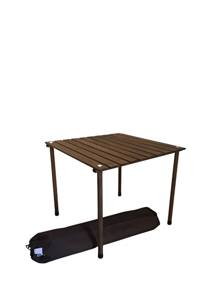 Bag The Joy 60x60x55 CM Ahşap Katlanır Rulo Kahverengi Kamp ve Piknik Masası