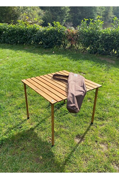 Bag The Joy 60x60x55 CM Ahşap Katlanır Rulo Kahverengi Kamp ve Piknik Masası
