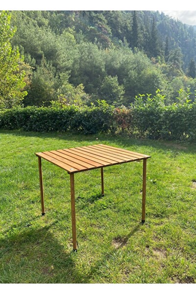 Bag The Joy 60x60x55 CM Ahşap Katlanır Rulo Kahverengi Kamp ve Piknik Masası