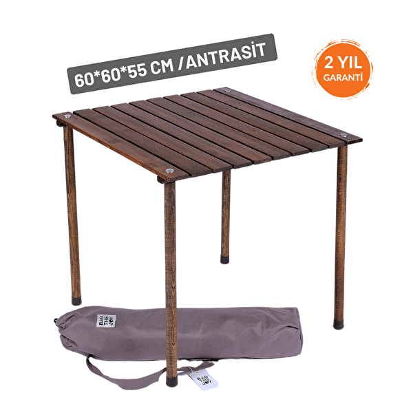 Bag The Joy 60x60x55 CM Ahşap Katlanır Rulo Antrasit Kamp ve Piknik Masası