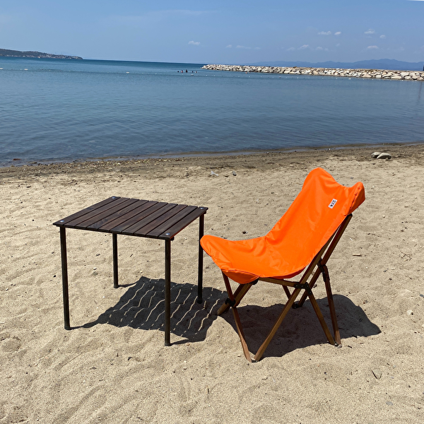 Bag The Joy 60x60x55 CM Ahşap Katlanır Rulo Antrasit Kamp ve Piknik Masası