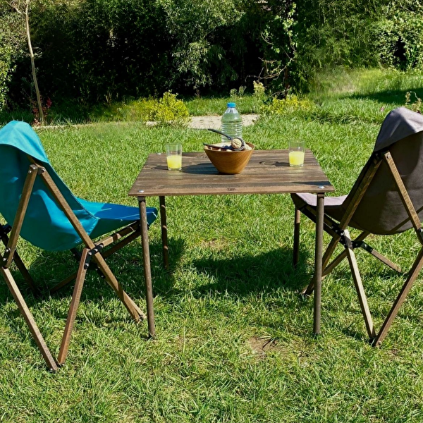 Bag The Joy 60x60x55 CM Ahşap Katlanır Rulo Antrasit Kamp ve Piknik Masası