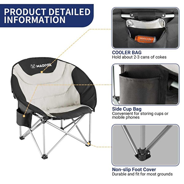 Madfox Moonchair Deluxe Katlanır Siyah Gri Kamp Sandalyesi