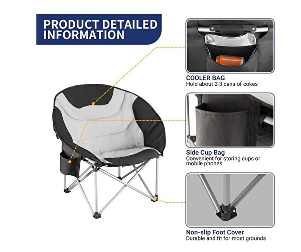 Madfox Moonchair Deluxe Katlanır Siyah Gri Kamp Sandalyesi