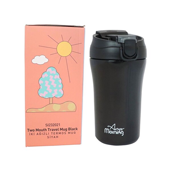 Any Morning SI232021 İki Ağızlı 400 ML Siyah Termos Mug