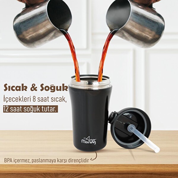 Any Morning SI232021 İki Ağızlı 400 ML Siyah Termos Mug