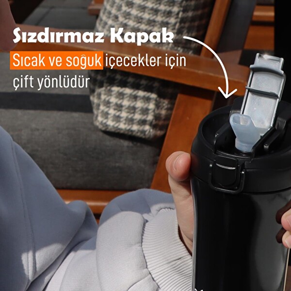 Any Morning SI232021 İki Ağızlı 400 ML Siyah Termos Mug