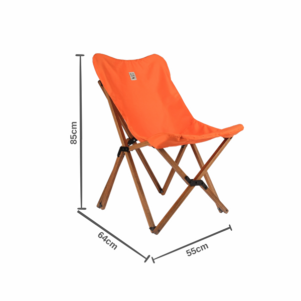 Bag The Joy Antrasit İskelet Turuncu Kılıf Sandalye ve 50x50x50 CM Kahverengi Ahşap Katlanır Masa Seti