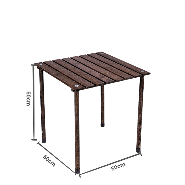 Bag The Joy Antrasit İskelet Turuncu Kılıf Sandalye ve 50x50x50 CM Kahverengi Ahşap Katlanır Masa Seti