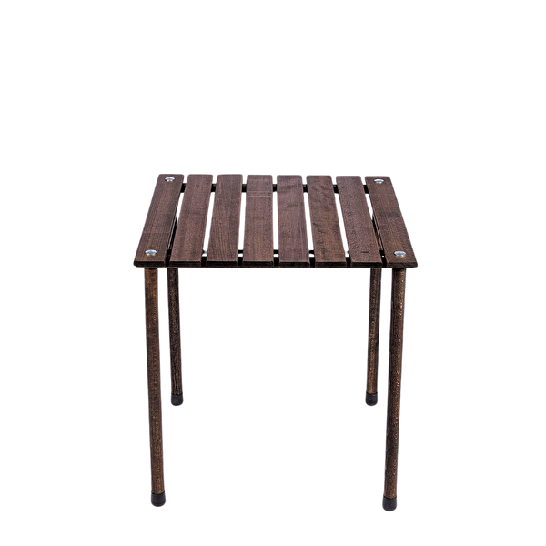 Bag The Joy Antrasit İskelet Turuncu Kılıf Sandalye ve 50x50x50 CM Kahverengi Ahşap Katlanır Masa Seti