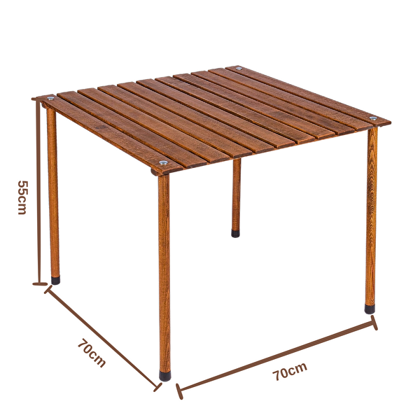 Bag The Joy Kahverengi İskelet Yeşil Kılıf Sandalye ve 70x70x55 CM Kahverengi Ahşap Katlanır Masa Seti