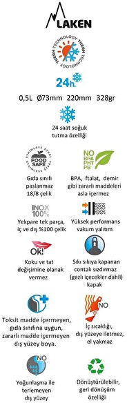 Laken LKTJ5R Çelik 18/8 Jannu 0.5 L Kırmızı Termos Şişe