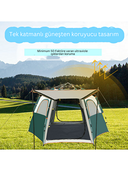 Kuara Su Geçirmez UV Korumalı Hidrolik Destekli Pop-Up 4-5 Kişilik Hızlı Kurulum Aile Çadırı