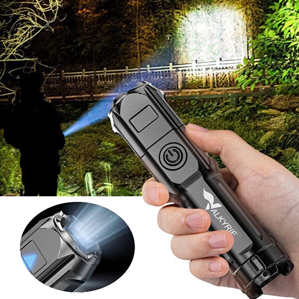 Valkyrie Şarjlı Ultra Güç Zoom 3 Mod Type-C Uzun Kullanım Suya Dayanıklı El Feneri