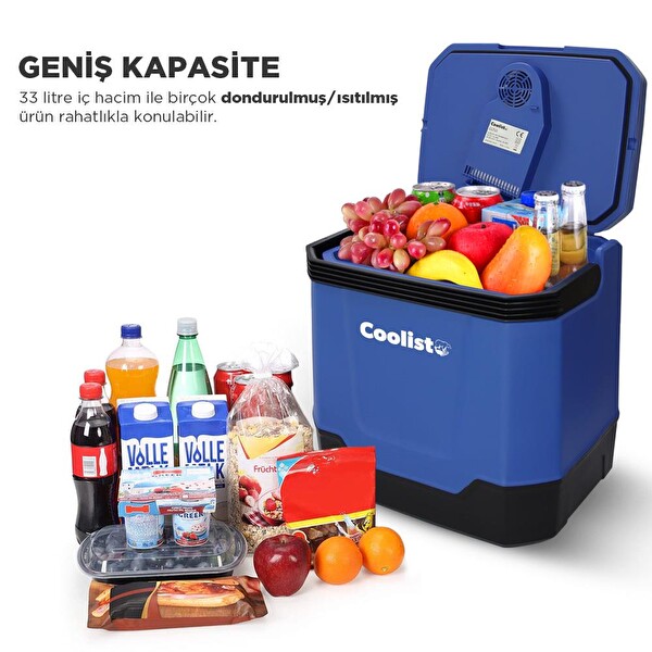 Coolist CLT33 12 Volt / 220Volt AC/DC 33 Litre Sıcak-Soğuk Mavi Oto Buzdolabı