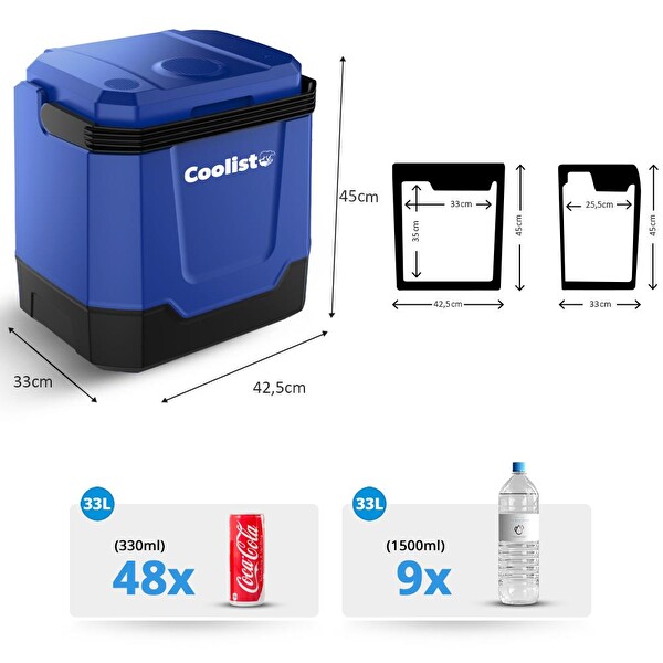 Coolist CLT33 12 Volt / 220Volt AC/DC 33 Litre Sıcak-Soğuk Mavi Oto Buzdolabı