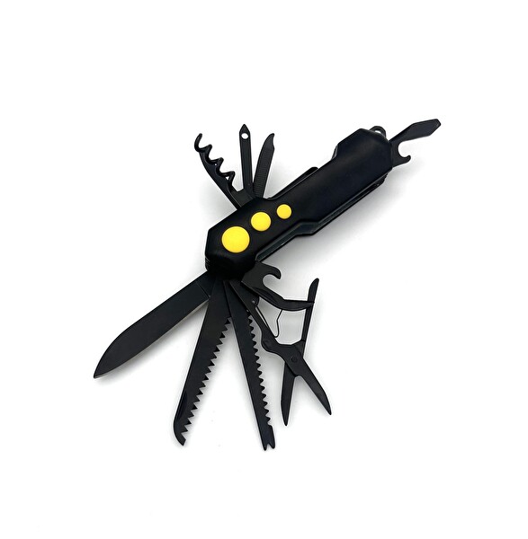 Valkyrie 14 Fonksiyonlu Outdoor Kamp Sarı Siyah Multifonksiyonel Kutulu Cep Çakısı