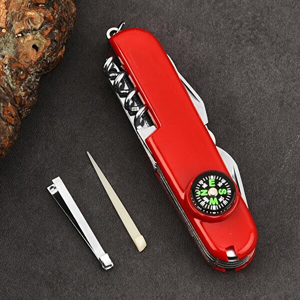 Valkyrie 14 Fonksiyonlu Pusulalı Çok Amaçlı Kırmızı Cep Çakısı