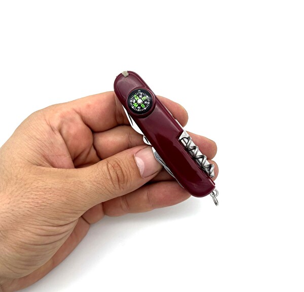 Valkyrie 14 Fonksiyonlu Bordo Pusulalı Çok Amaçlı Cep Çakısı