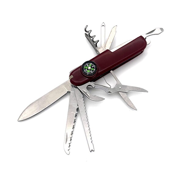 Valkyrie 14 Fonksiyonlu Bordo Pusulalı Çok Amaçlı Cep Çakısı