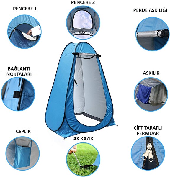 Valkyrie İç Astarlı 190x120x120 CM Fotoğraf Prova Kabini Mavi Kamp Outdoor WC Duş Giyinme Çadırı