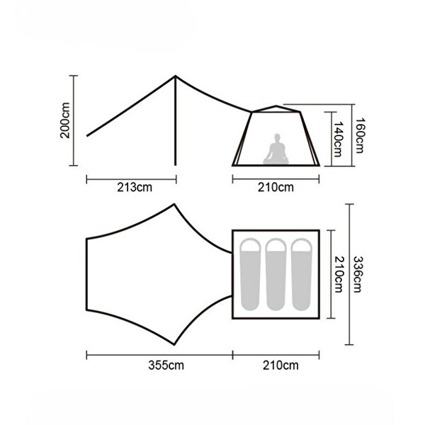 Naturehike Ango UPF 50+ Gölgelikli Otomatik Kurulum Ekstra Gölgelikli Gümüş 3 Kişilik Kamp Çadırı