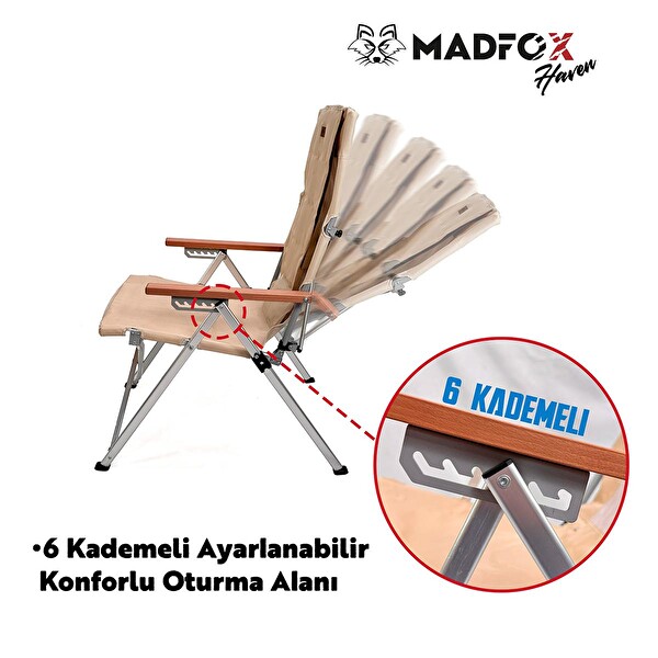 Madfox Haven 6 Kademeli Bej Katlanır Kamp Sandalyesi