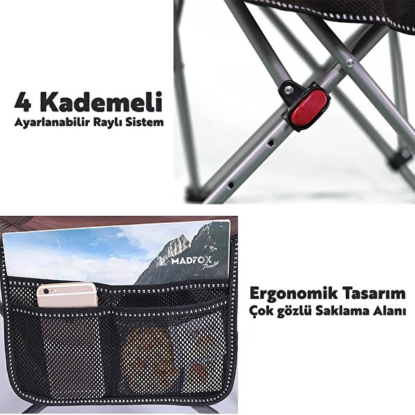 Madfox Prowler 3 Kademeli Kahverengi Turuncu Yatabilen Kamp Sandalyesi