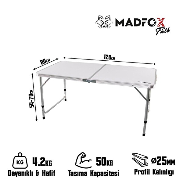 Madfox Field Beyaz Katlanır Kamp Masası