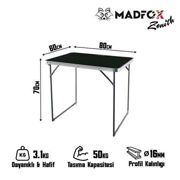 Madfox Zenith Siyah Katlanır Kamp Masası