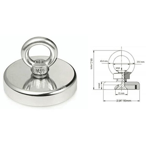 Valkyrie D90 Battal Boy Güçlü Neodyum Mıknatıs 90mm 380kg Halkalı Salvage Fishing Magnet